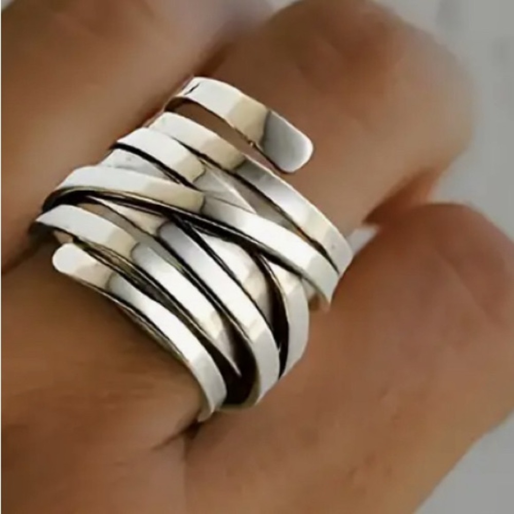 Wide Band Silver 925 Plated Statement Ring. Size 8